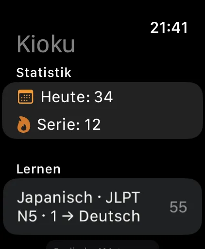 Kioku auf der Apple Watch