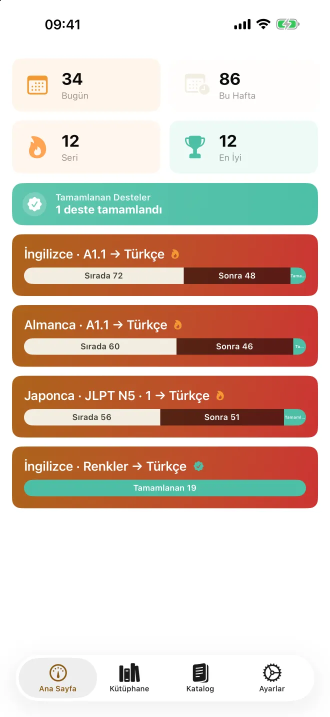 iPhone'da Kioku ana sayfası